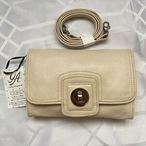 NWT Grace Adele Cream Genuine Leather Turnlock Crossbody Clutch Bag OS